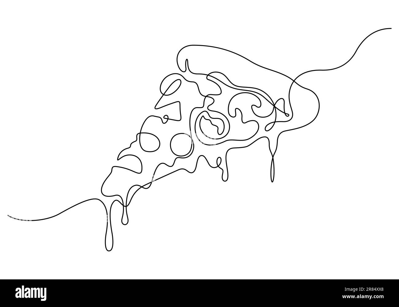 pizza tagliata in disegno a linea continua illustrazione di vettore lineare sottile Illustrazione Vettoriale
