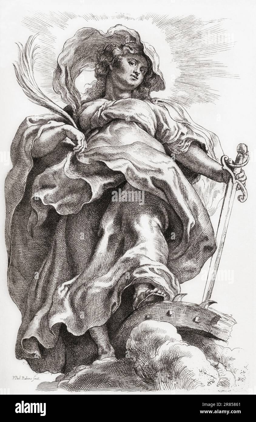 Santa Caterina d'Alessandria, dopo l'incisione di Pietro Paolo Rubens. Da Histoire de la gravure, pubblicato nel 1880 Foto Stock