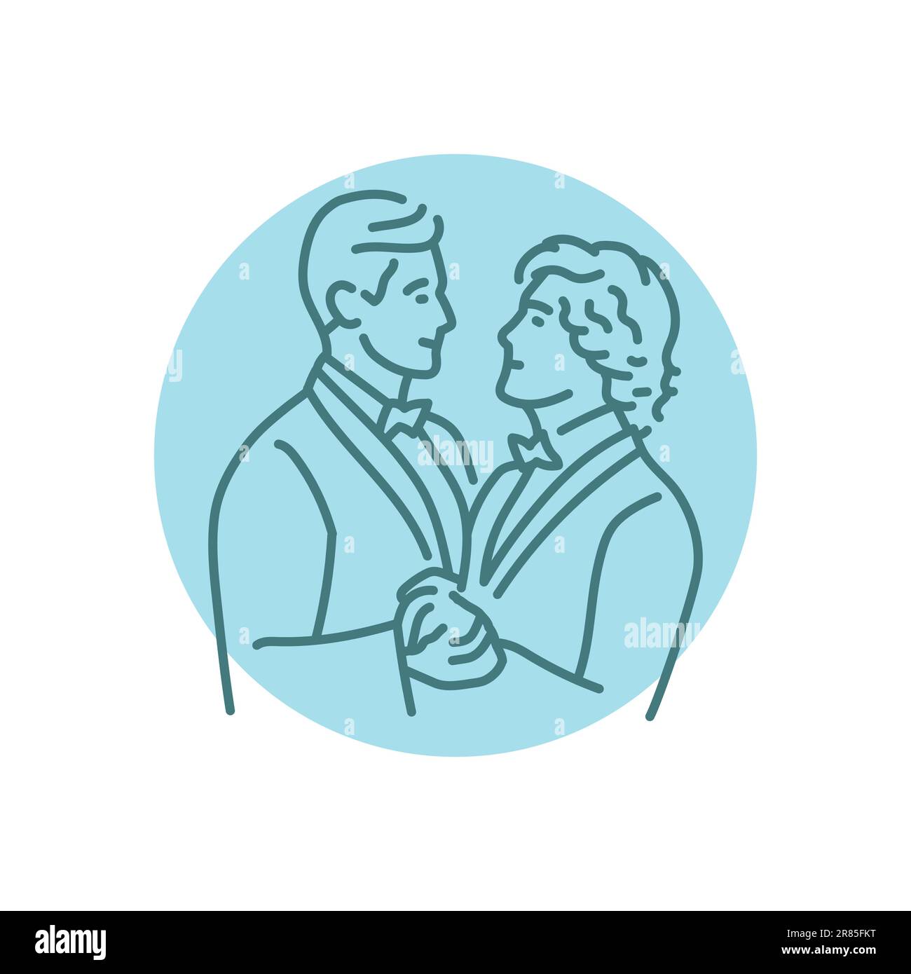 Icona della linea nera della coppia gay newlywed. Pittogramma per pagina web, app mobile, promo. Illustrazione Vettoriale