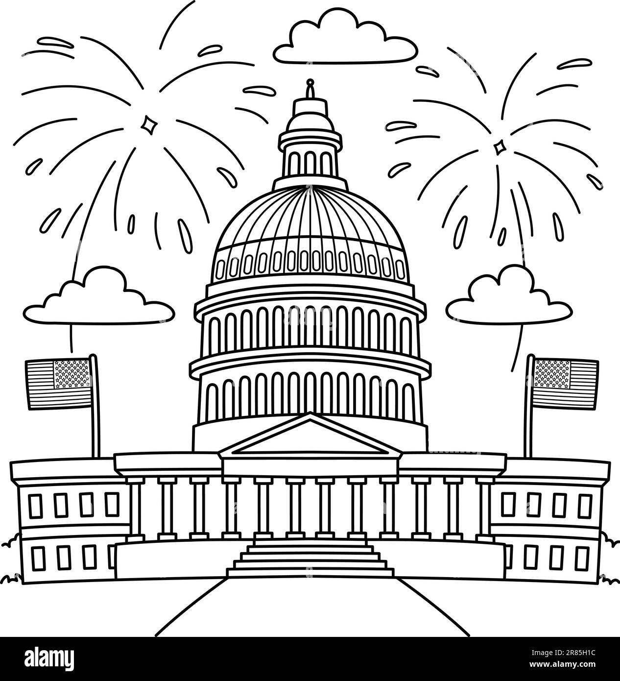 4 luglio Capitol Fourth Coloring Page for Kids Illustrazione Vettoriale