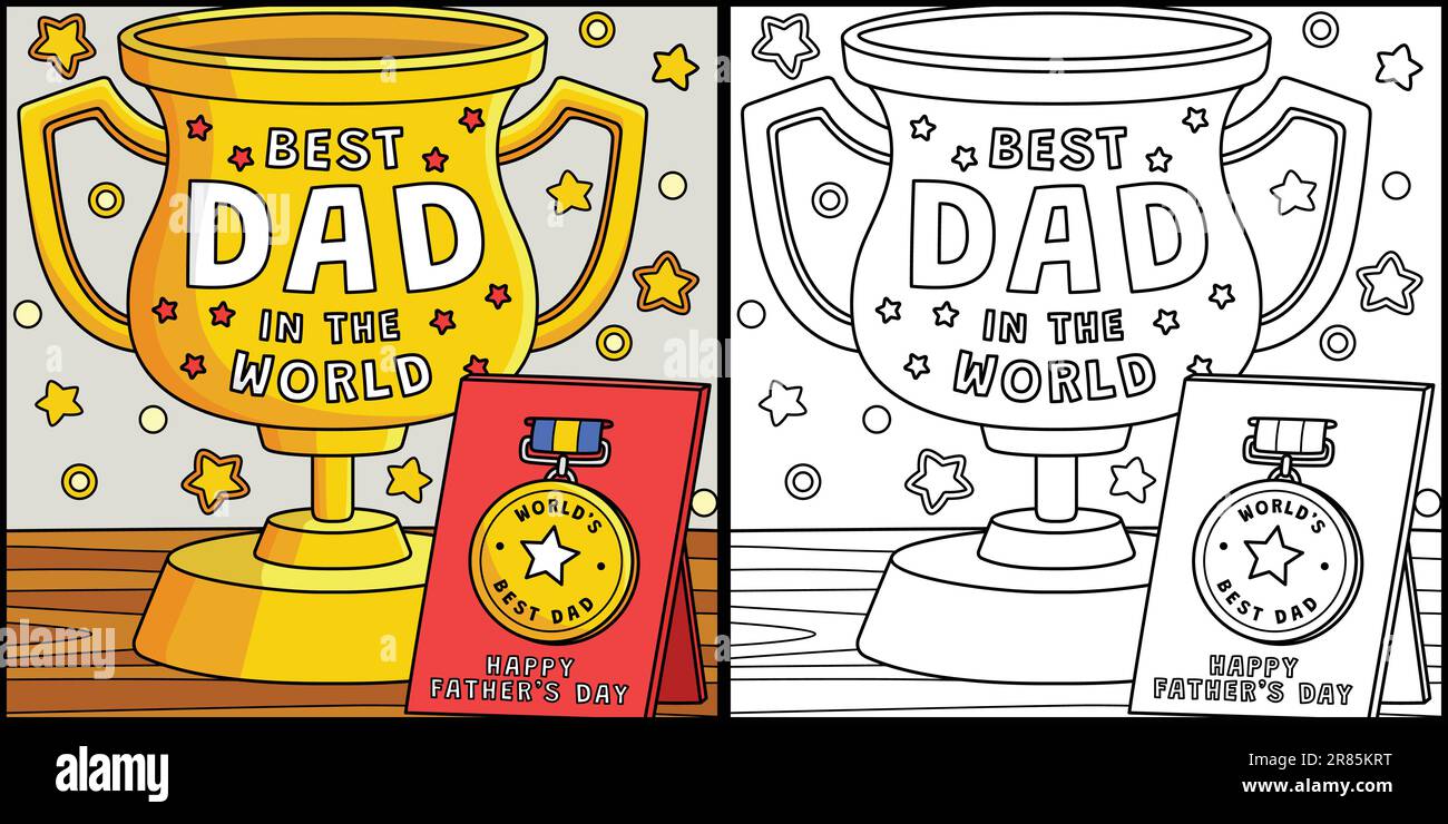 Illustrazione del trofeo del giorno del papà e della medaglia da colorare Illustrazione Vettoriale