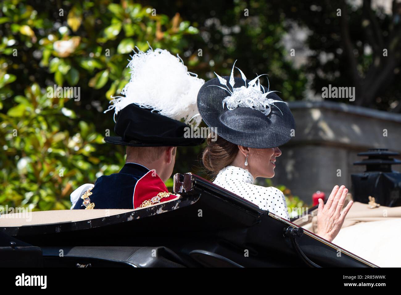 Windsor, Berkshire, Regno Unito. 19th giugno, 2023. Caterina la Principessa di Galles e Guglielmo, il Principe di Galles alla cerimonia Garter al Castello di Windsor oggi. Credit: Maureen McLean/Alamy Live News Foto Stock