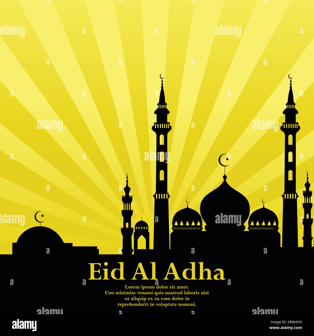 EID al Adha festival. Biglietto d'auguri con pecora sacrificale e mezzaluna su sfondo notturno nuvoloso. Tema EID Mubarak. Illustrazione vettoriale Illustrazione Vettoriale