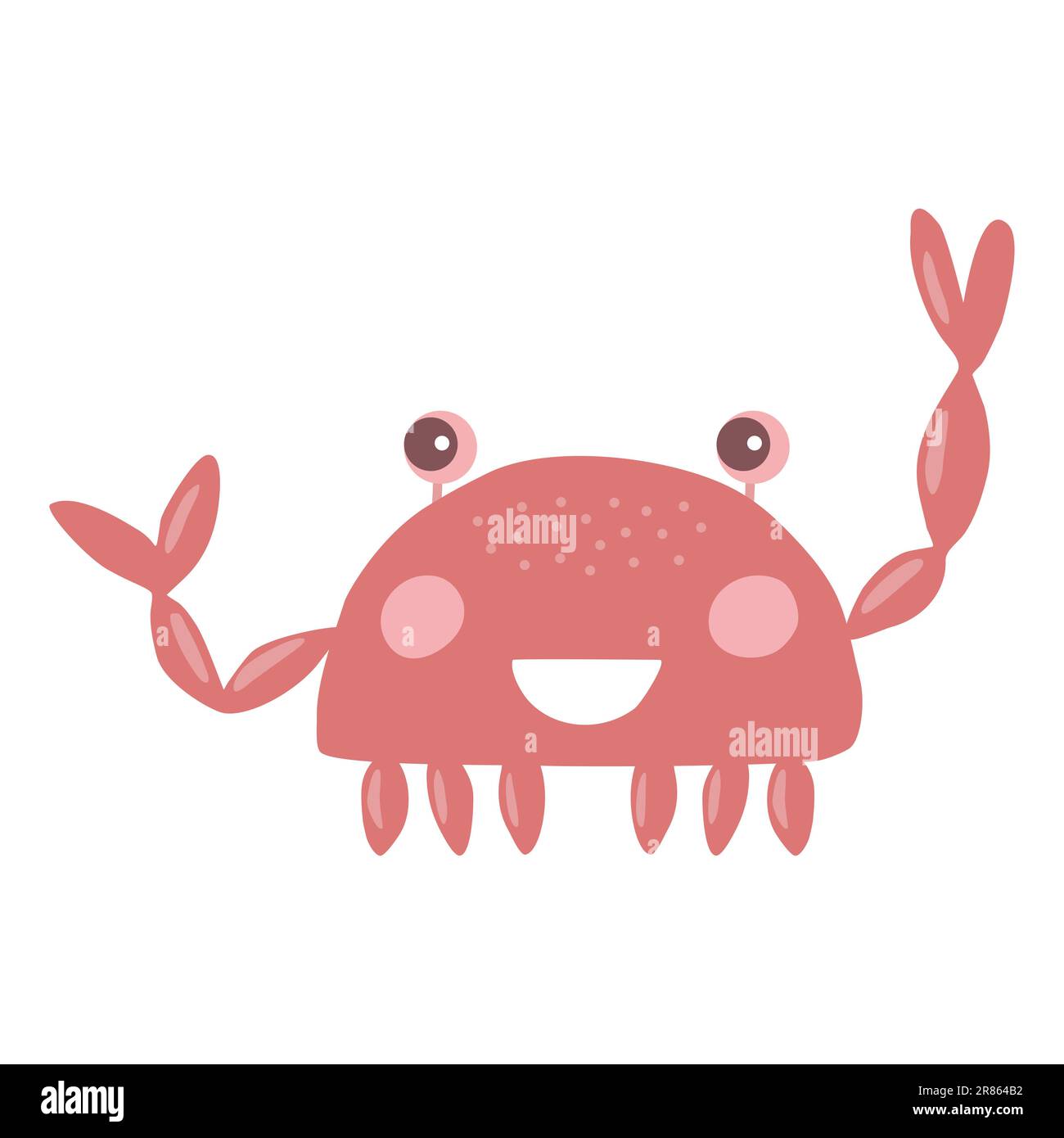 Carino stile cartone animato granchio carattere sorridente e artiglio ondeggiante, vettore illustrazione Illustrazione Vettoriale