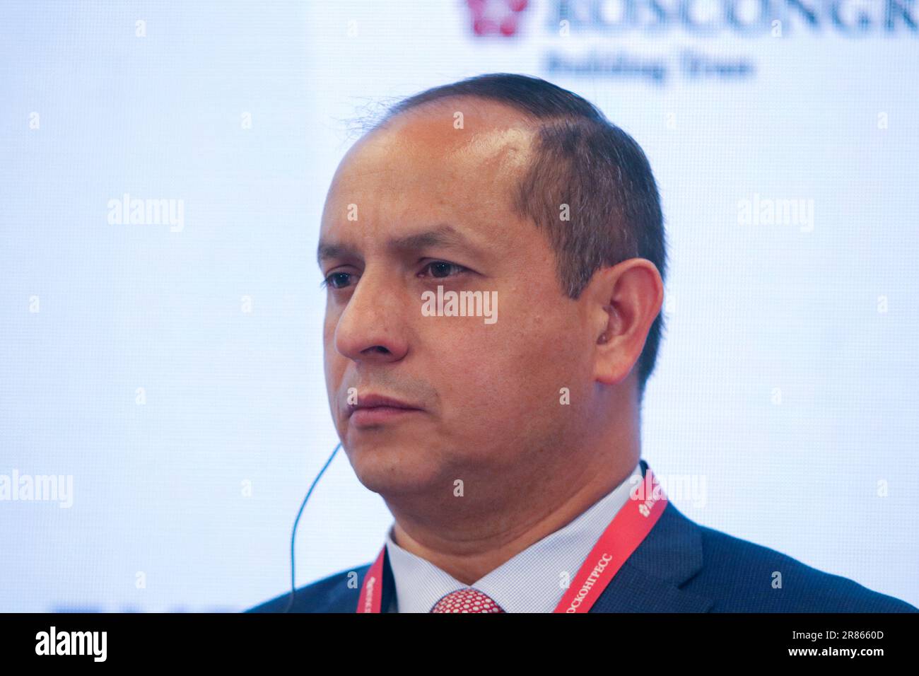 San Pietroburgo, Russia. 15th giugno, 2023. Ramon Celestino Velasquez Araguayan, Ministro del potere popolare per i Trasporti della Repubblica Bolivariana del Venezuela, partecipa a una sessione sulla "Russia America Latina" nel quadro della St Petersburg International Economic Forum 2023 (SPIEF 2023). (Foto di Konstantinov/SOPA Images/Sipa USA) Credit: Sipa USA/Alamy Live News Foto Stock