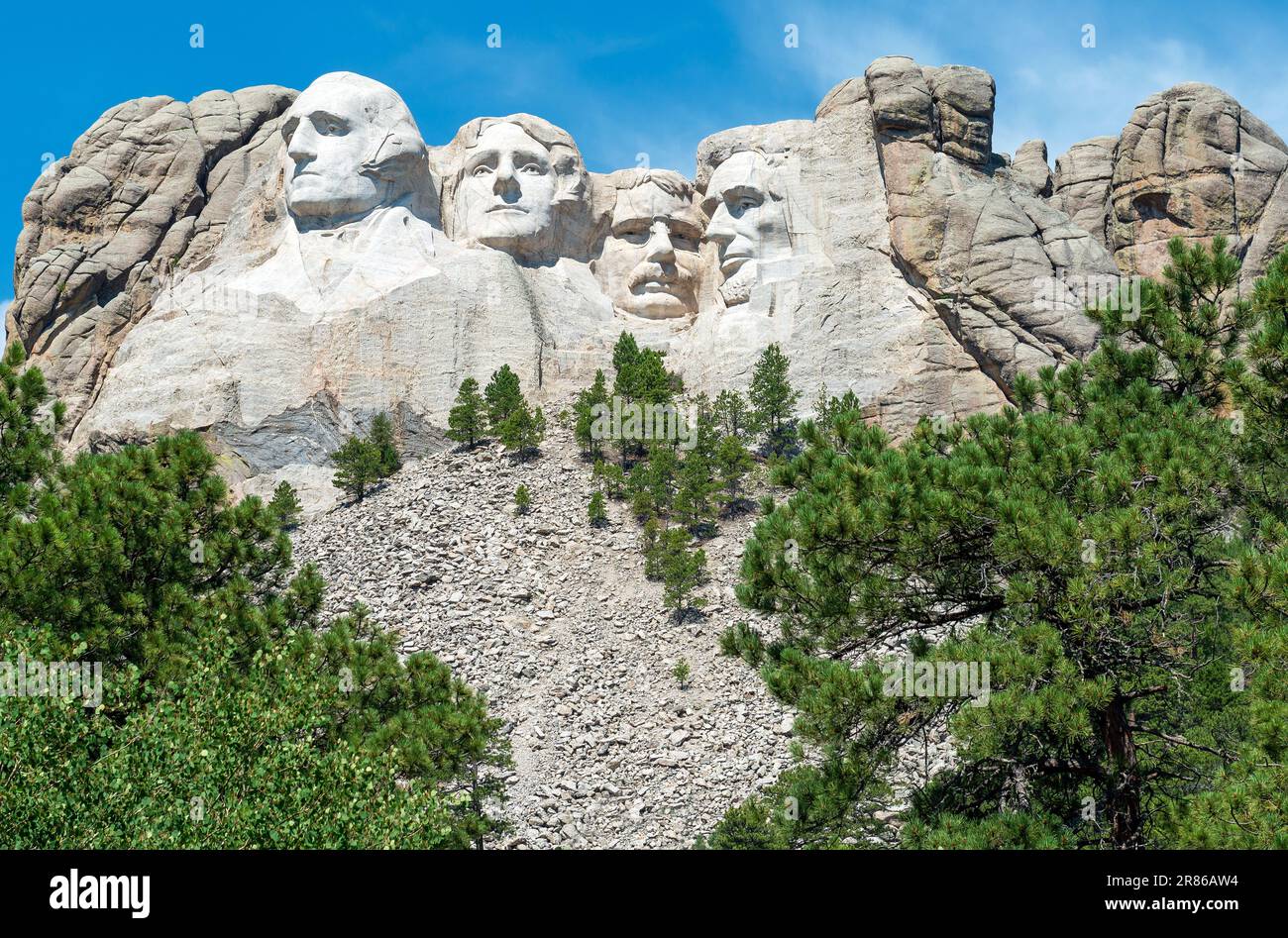 I presidenti degli Stati Uniti hanno scolpito i volti, il monumento nazionale di Mount Rushmore, South Dakota, USA. Foto Stock