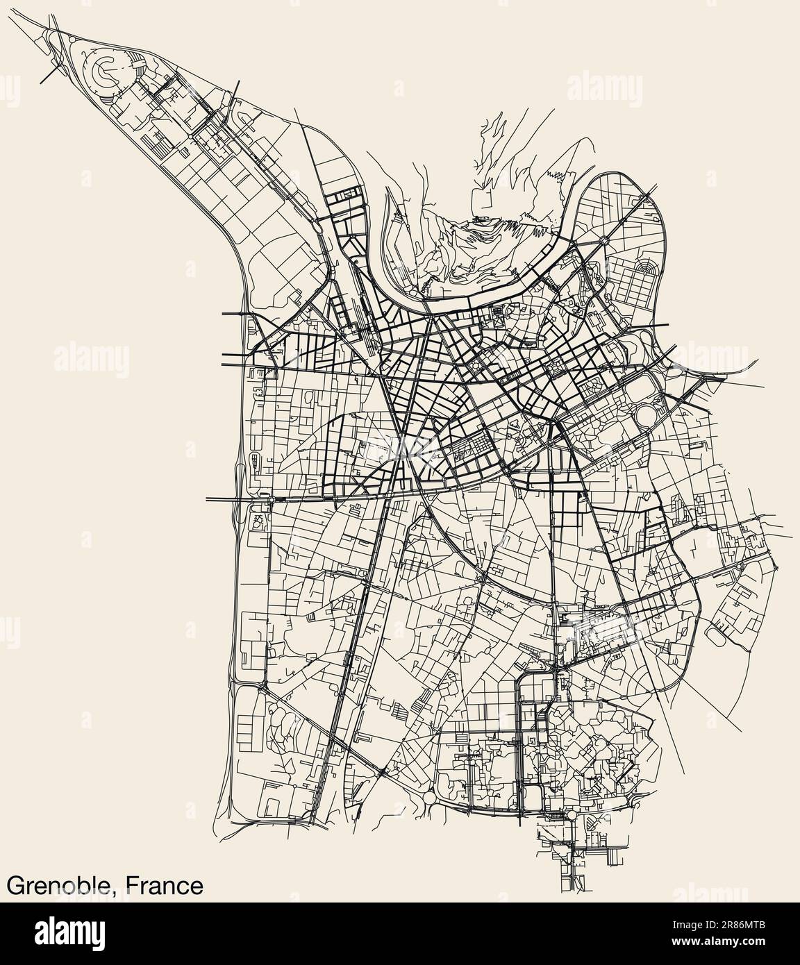 Mappa stradale di GRENOBLE, FRANCIA Illustrazione Vettoriale