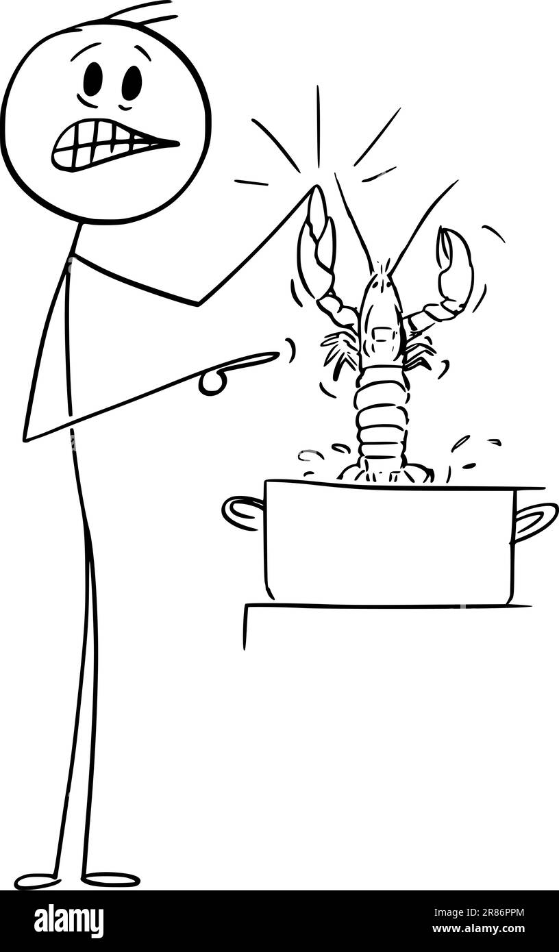 Figura persona che tiene aragosta, Cartoon Stick vettoriale Illustrazione Vettoriale