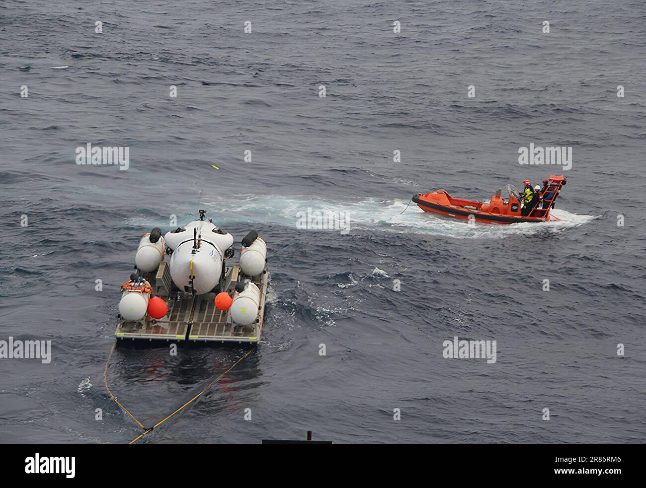 Il sommergibile Oceangate 'Titan'. La Guardia Costiera degli Stati Uniti sta cercando il sommergibile di 21 piedi 'Titan' della nave di ricerca canadese Polar Prince. Foto: OceanGate /Handout l'equipaggio di 5 persone ha sommerso domenica mattina e l'equipaggio del Principe Polare ha perso il contatto con loro circa 1 ora e 45 minuti durante l'immersione della nave. Foto: OceanGate /Handout Foto Stock