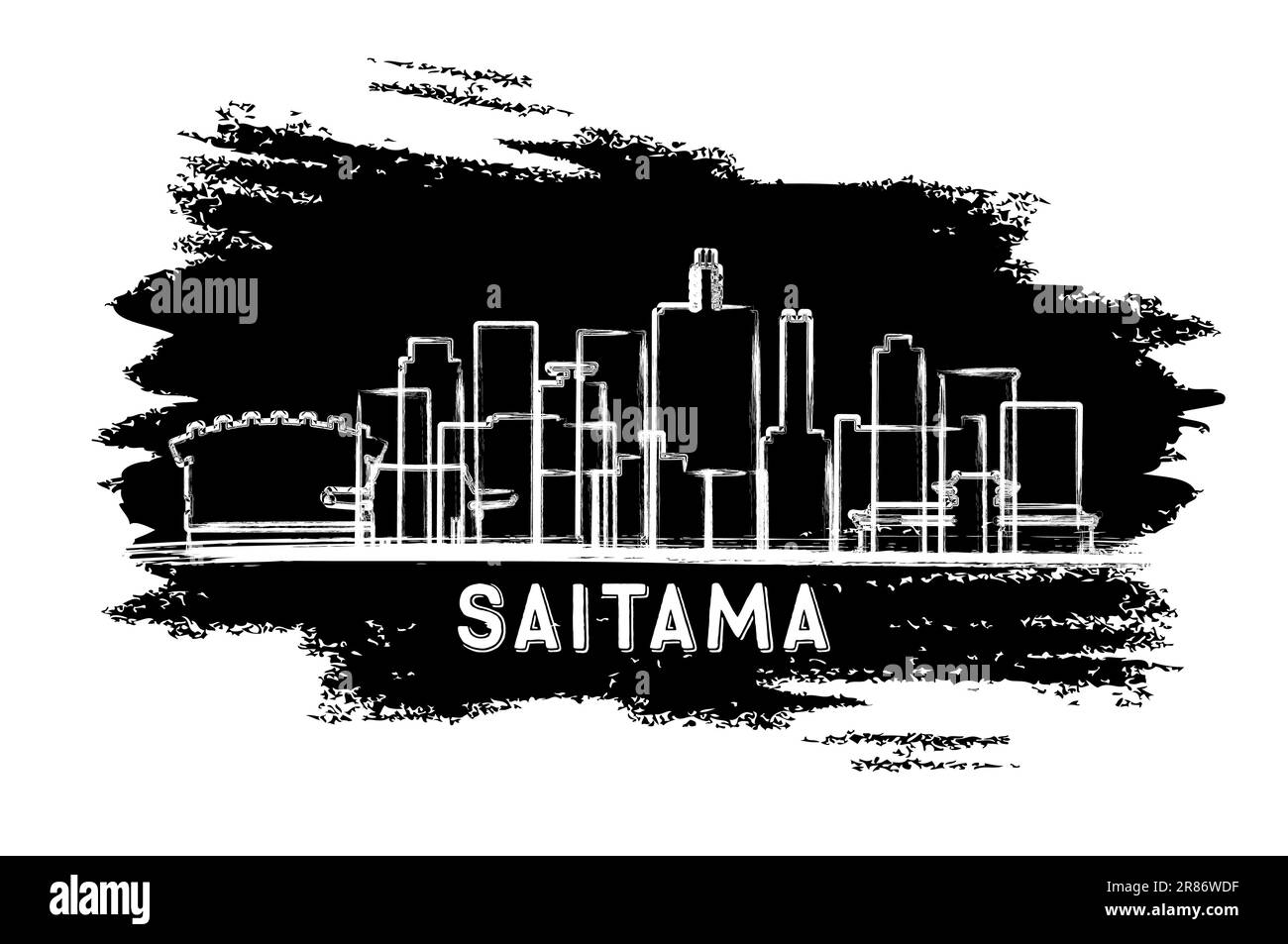 Saitama Japan City Skyline Silhouette. Schizzo disegnato a mano. Concetto di viaggio d'affari e turismo con architettura moderna. Illustrazione vettoriale. Saitama C. Illustrazione Vettoriale