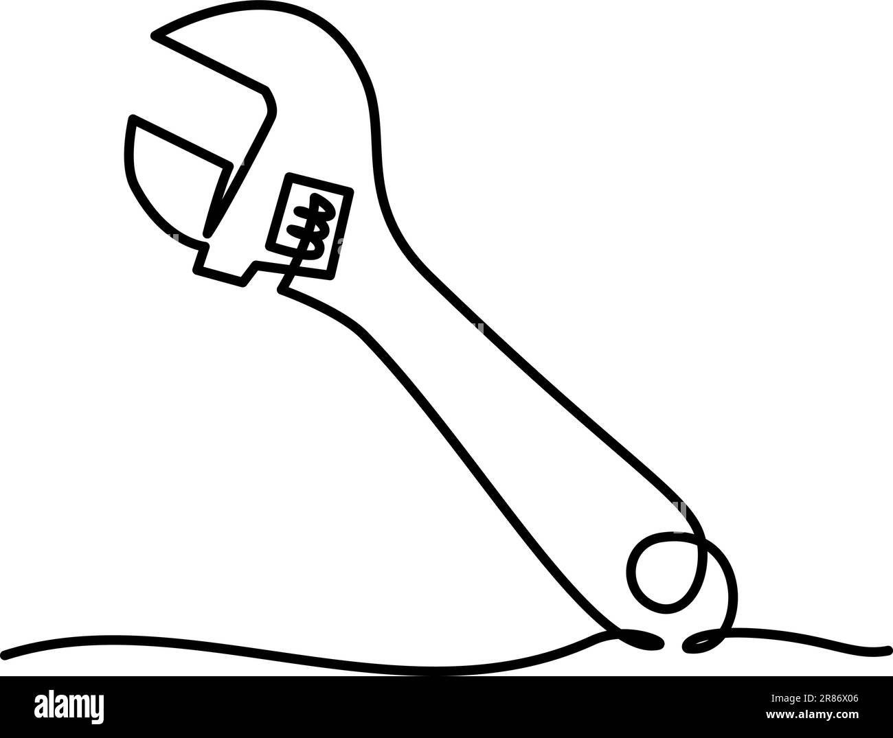 Chiave meccanica automatica. Chiave regolabile. Disegno continuo a una linea Attrezzo per riparazione e costruzione. Illustrazione vettoriale Illustrazione Vettoriale