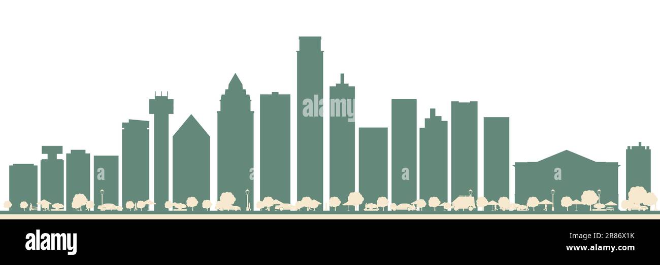 Astratto Dallas USA City Skyline con edifici a colori. Illustrazione vettoriale. Concetto di viaggio d'affari e turismo con architettura moderna. Illustrazione Vettoriale