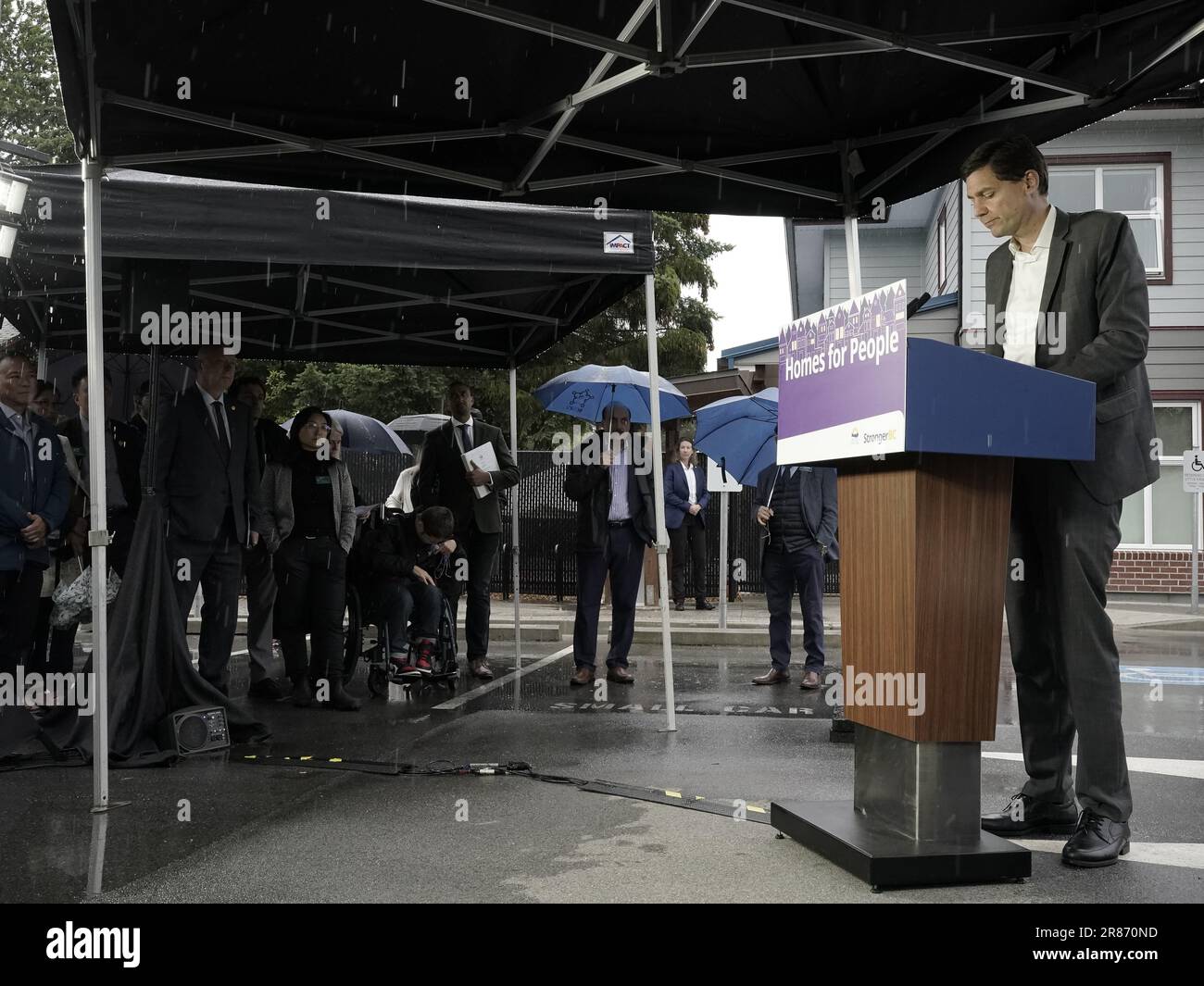 Burnaby, Canada. 19th giugno, 2023. Giugno 19, 2023. BC Premiere David Eby a Burnaby, BC per annunciare quasi 1500 nuove case a prezzi accessibili annunciato per la città. Credit: Shotbug Press/Alamy Live News Foto Stock