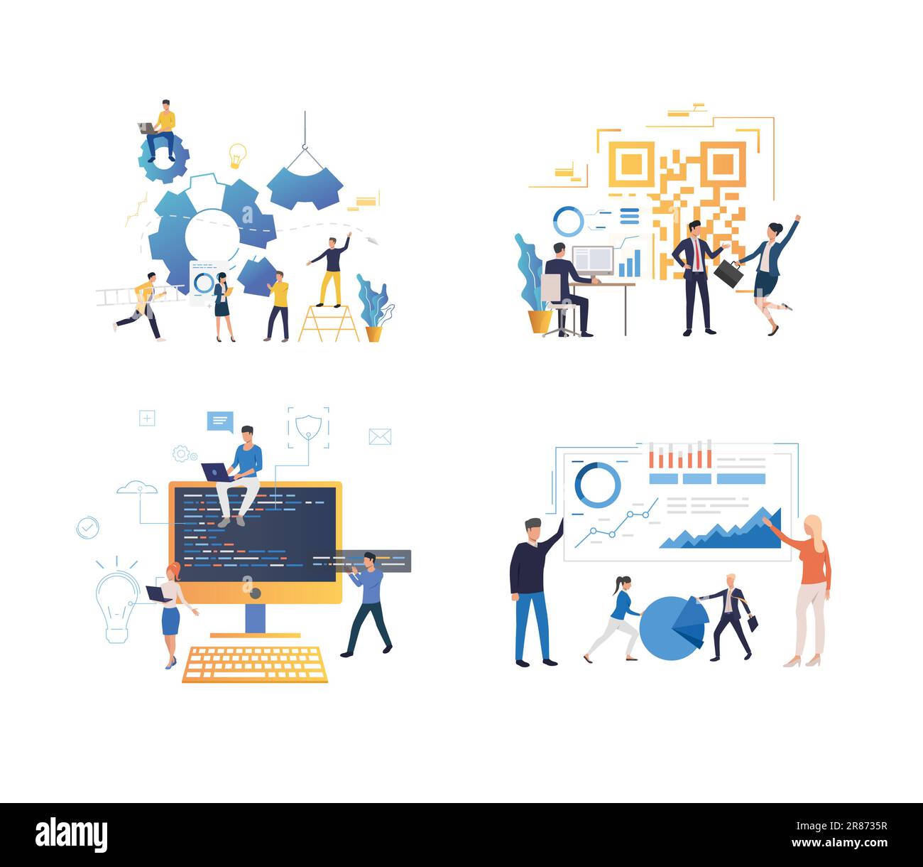 Gruppo di sviluppatori di software che creano applicazioni Illustrazione Vettoriale