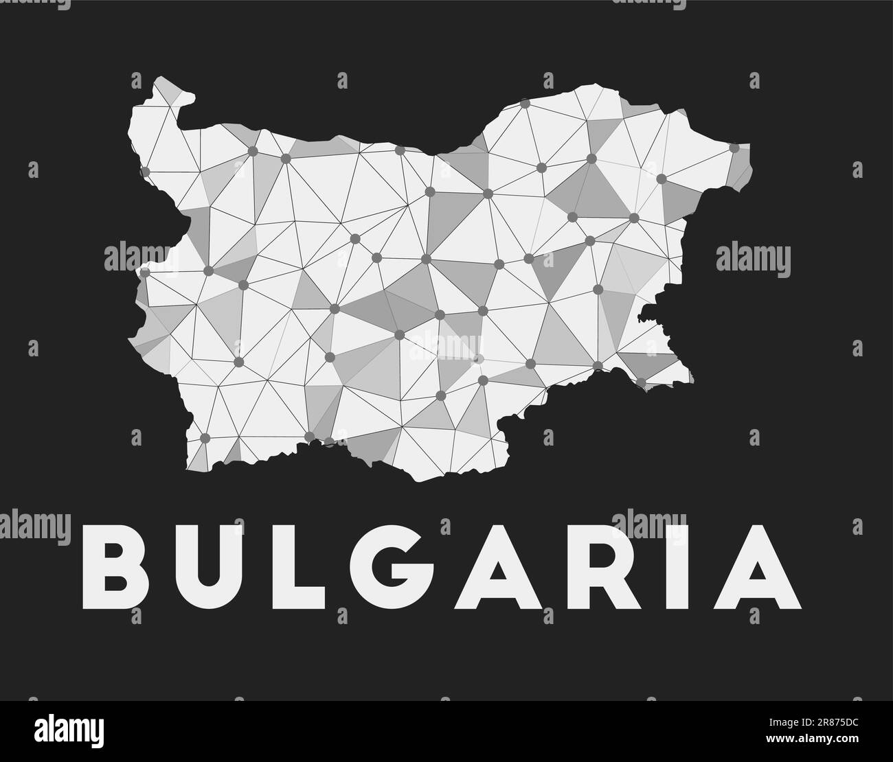 Bulgaria - Mappa della rete di comunicazione del paese. Bulgaria design geometrico alla moda su sfondo scuro. Tecnologia, internet, rete, telecomunicazioni Illustrazione Vettoriale