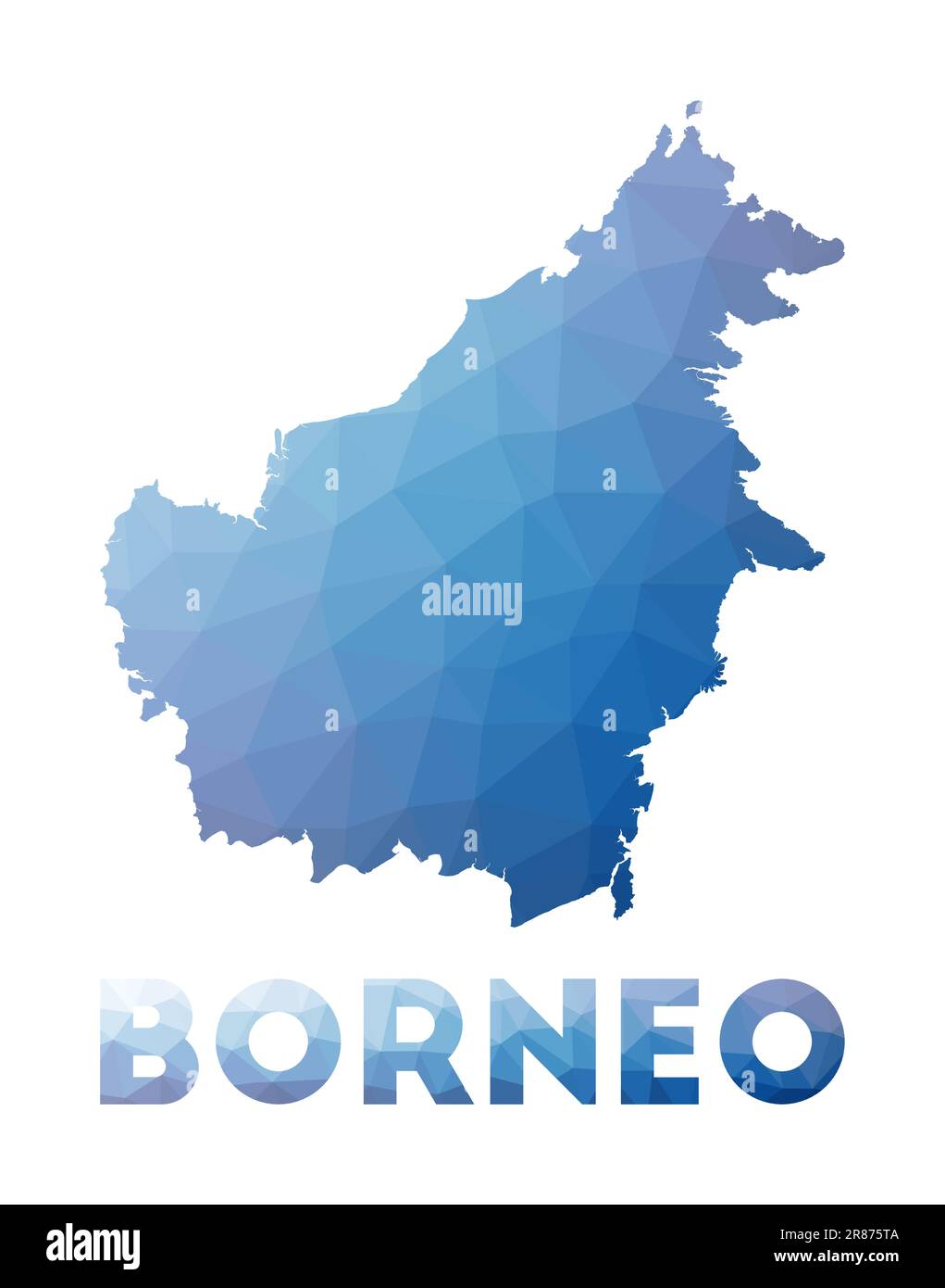 Mappa poly bassa del Borneo. Illustrazione geometrica dell'isola. Mappa poligonale del Borneo. Tecnologia, Internet, concetto di rete. Illustrazione vettoriale. Illustrazione Vettoriale