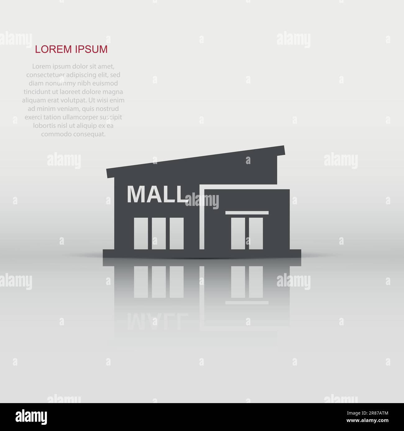 Icona del centro commerciale in stile appartamento. Store illustrazione vettoriale bianco su sfondo isolato. Negozio di concetto di business. Illustrazione Vettoriale