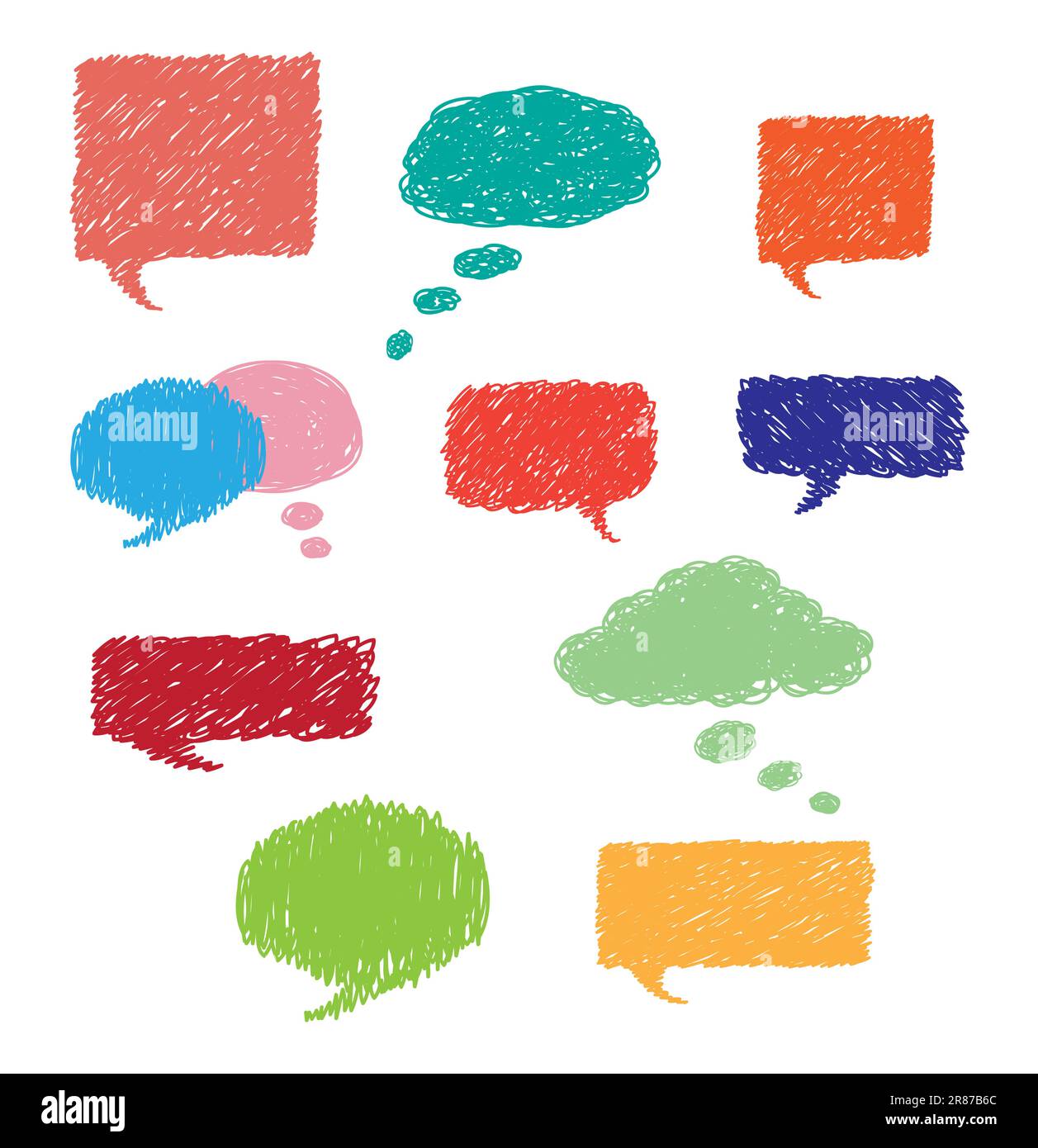 Scribble Doodle Speech e bolle di pensiero Illustrazione Vettoriale