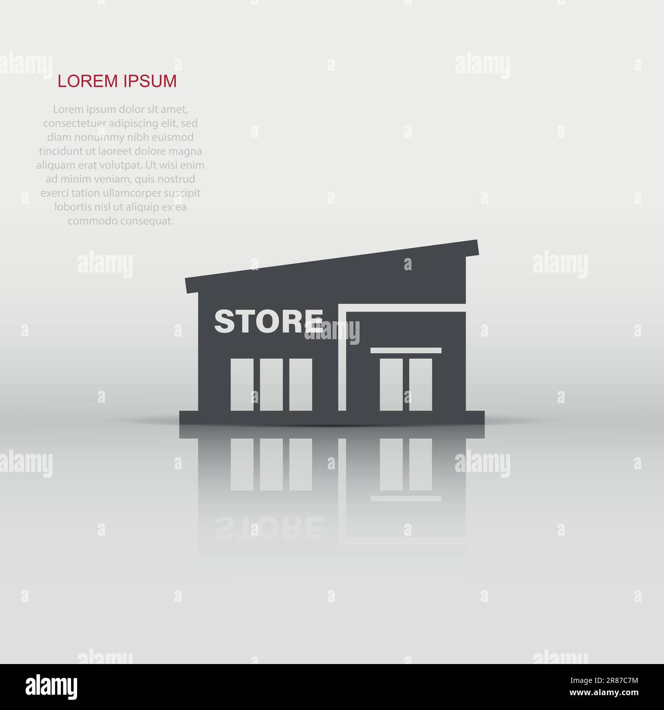 Icona del centro commerciale in stile appartamento. Store illustrazione vettoriale bianco su sfondo isolato. Negozio di concetto di business. Illustrazione Vettoriale