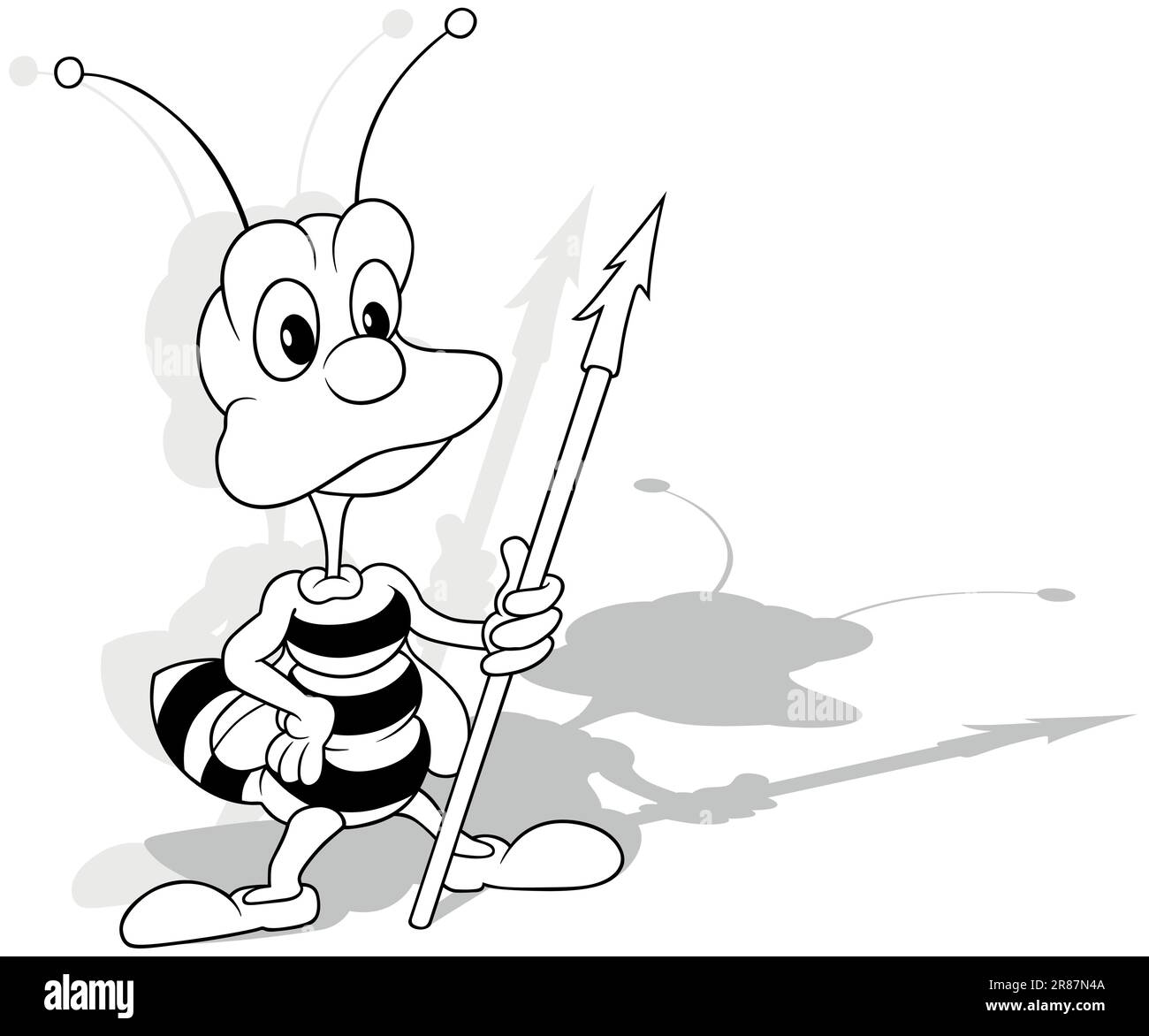 Disegno di un'ape in guardia con una lancia in mano Illustrazione Vettoriale
