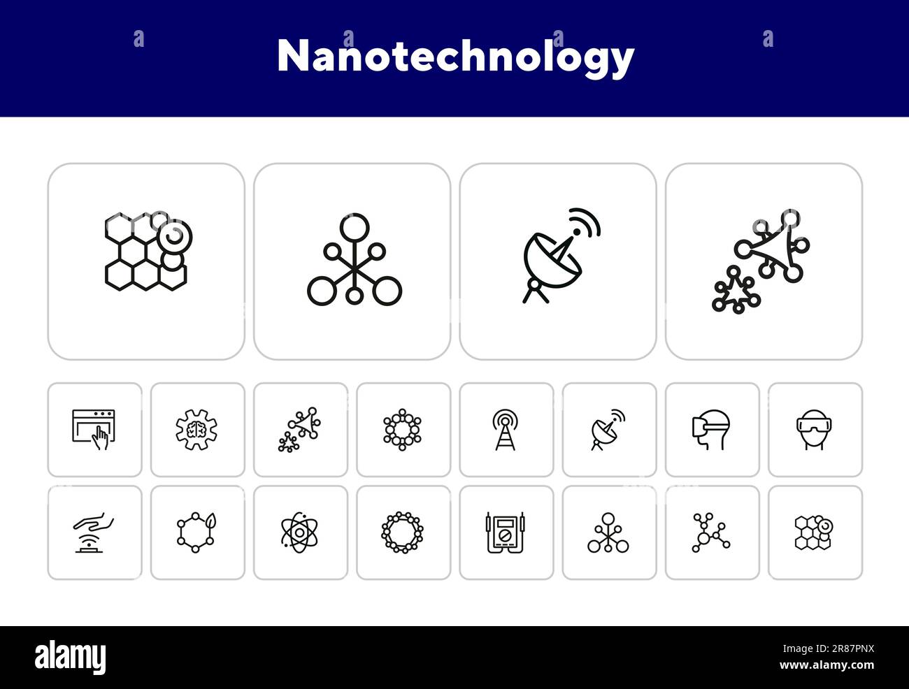 Set di icone della linea nanotecnologia Illustrazione Vettoriale
