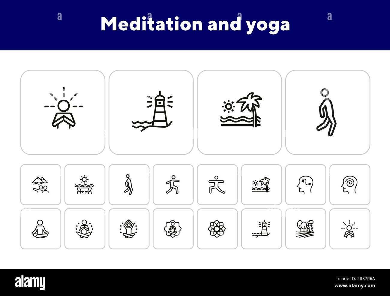 Set di icone per la meditazione e lo yoga Illustrazione Vettoriale