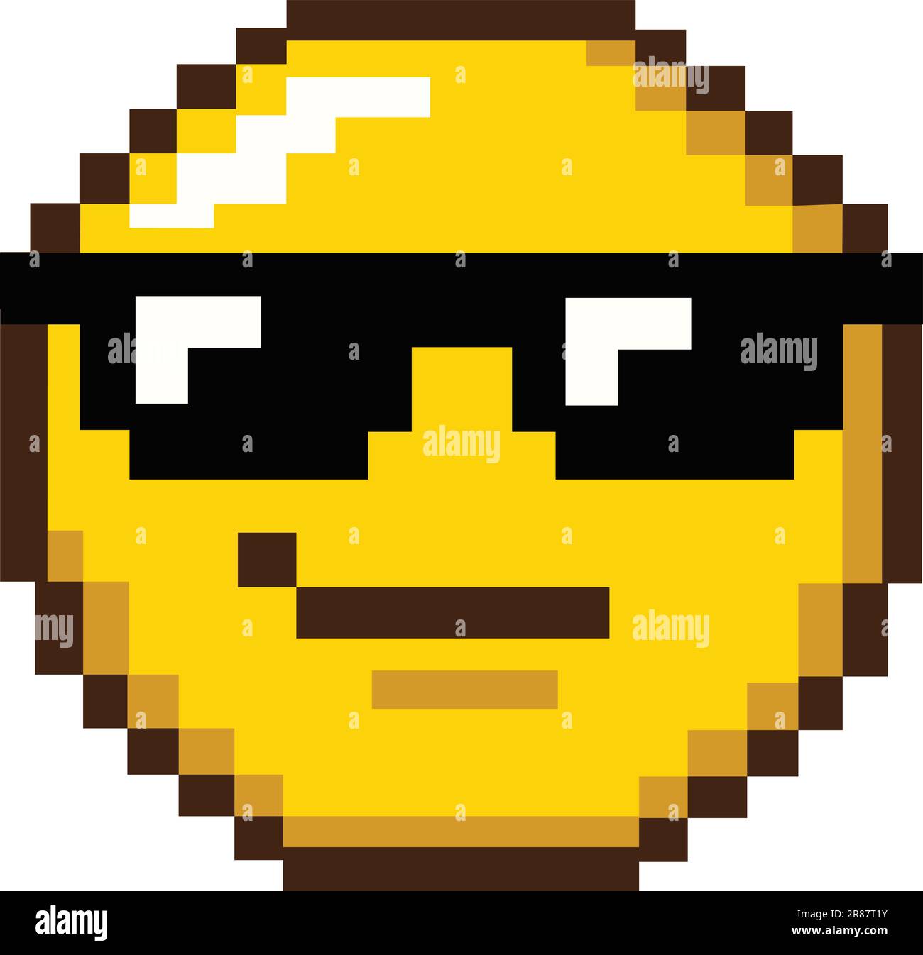 8bit pixel di un emoticon emoji indossando occhiali da sole neri Illustrazione Vettoriale