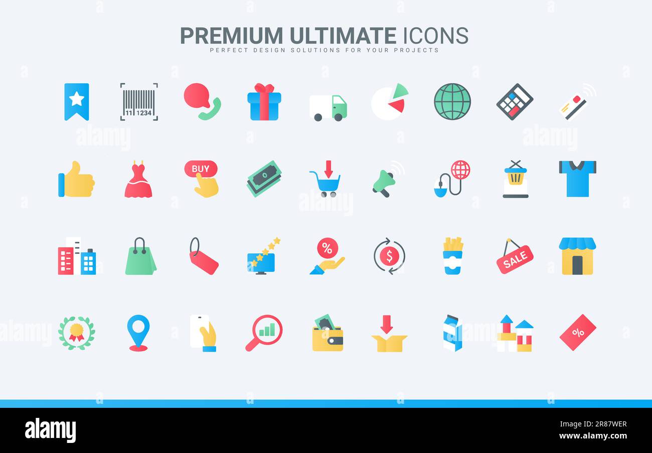 Regali scontati, prezzi e pagamento nel negozio al dettaglio, carrello con prodotti alimentari, simboli dell'interfaccia per app mobili. Business, tecnologia internet per il commercio Illustrazione Vettoriale