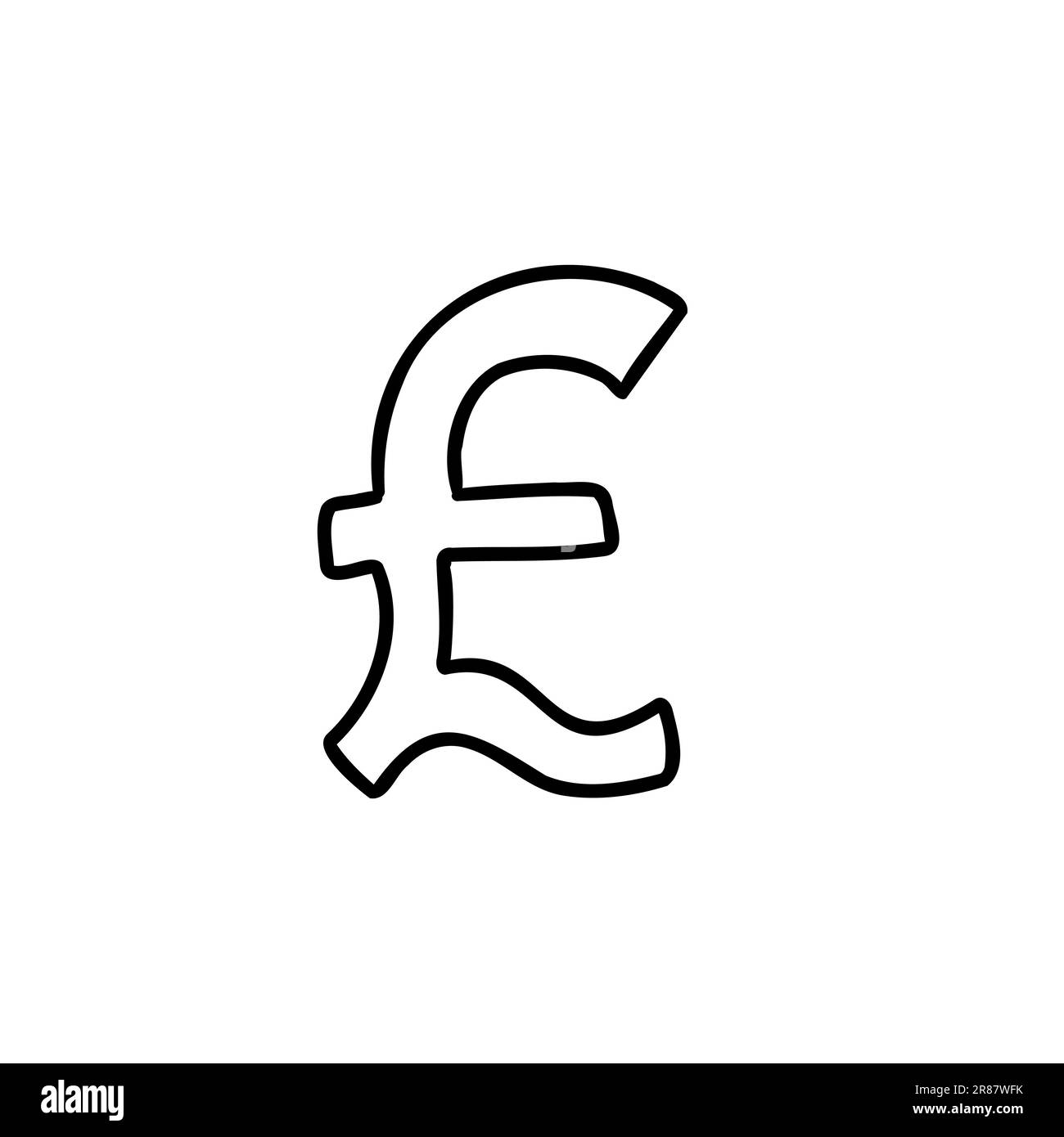 Abbozzata moneta denaro finanza segno icona Pound Sterling GBR. Illustrazione vettoriale in stile fumetto disegnata a mano isolato su sfondo bianco. Per Illustrazione Vettoriale