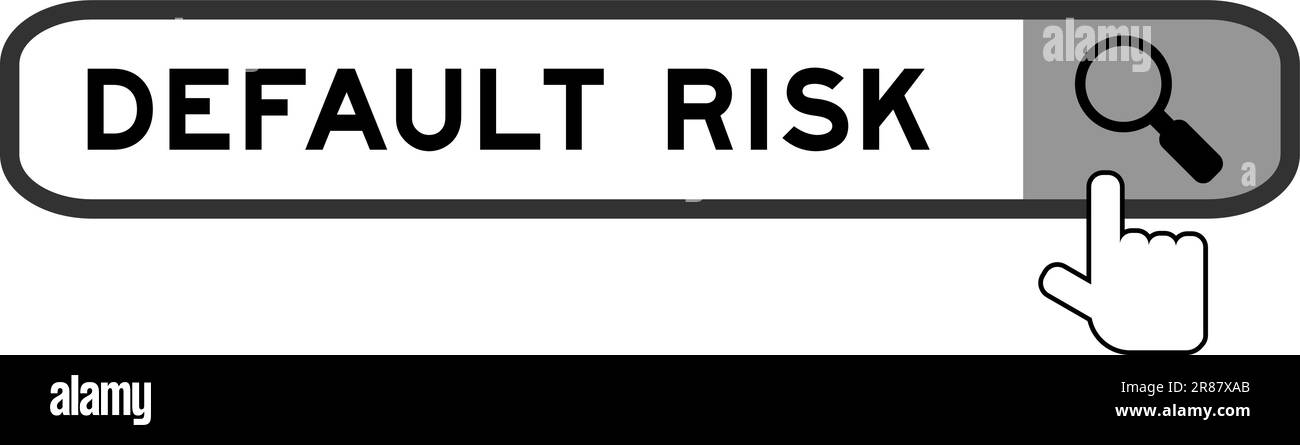 Ricerca banner in parola rischio predefinito con icona di ingrandimento mano su sfondo bianco Illustrazione Vettoriale