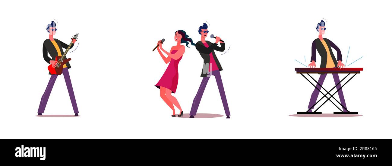 Set di musicisti che suonano canzoni Illustrazione Vettoriale