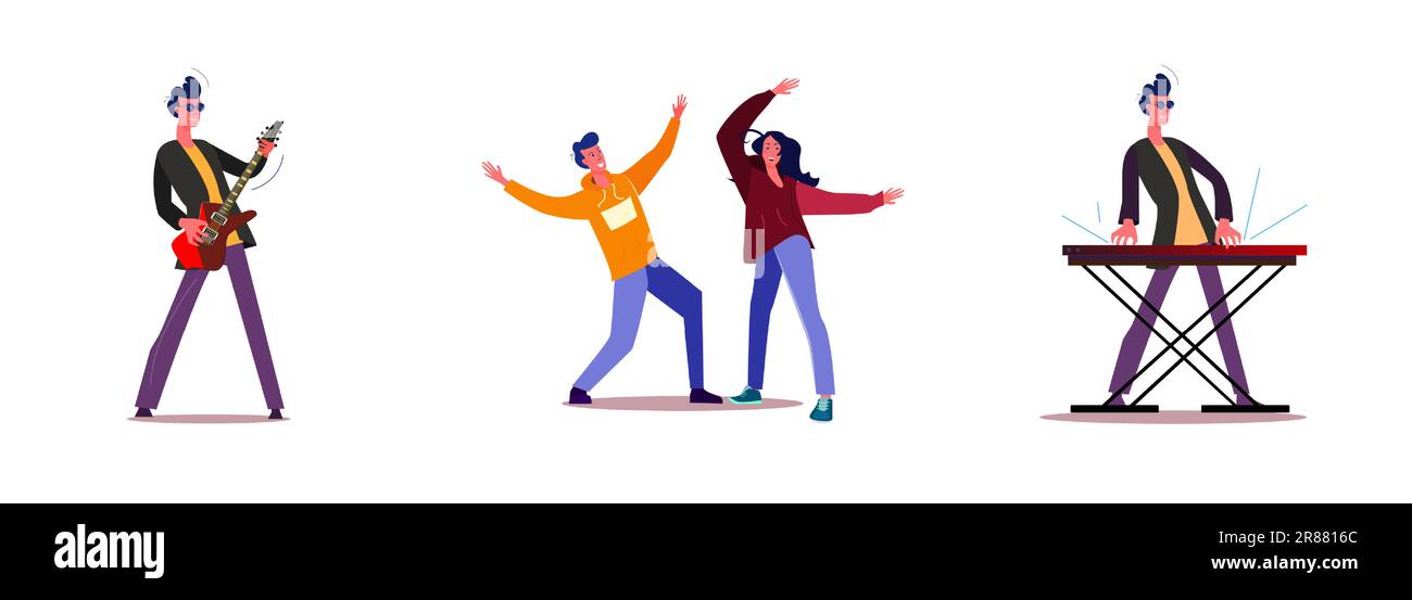 Set di artisti che suonano su strumenti musicali Illustrazione Vettoriale
