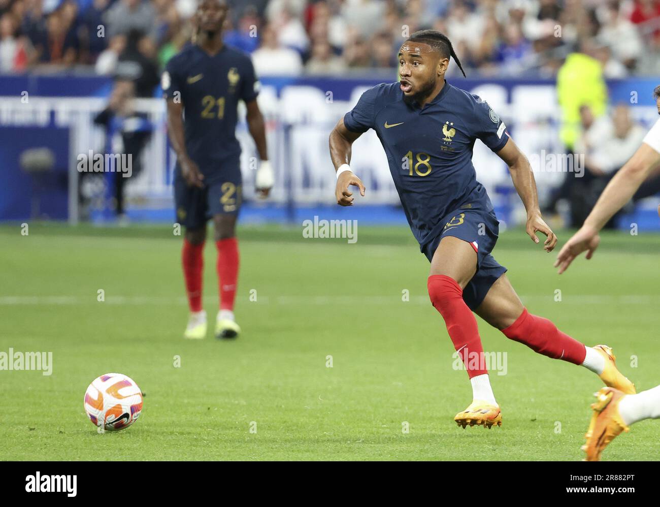 Christopher Nkunku di Francia durante la UEFA euro 2024, qualificatori europei, Gruppo B, partita di calcio tra Francia e Grecia il 19 giugno 2023 allo Stade de France di Saint-Denis, Francia Foto Stock