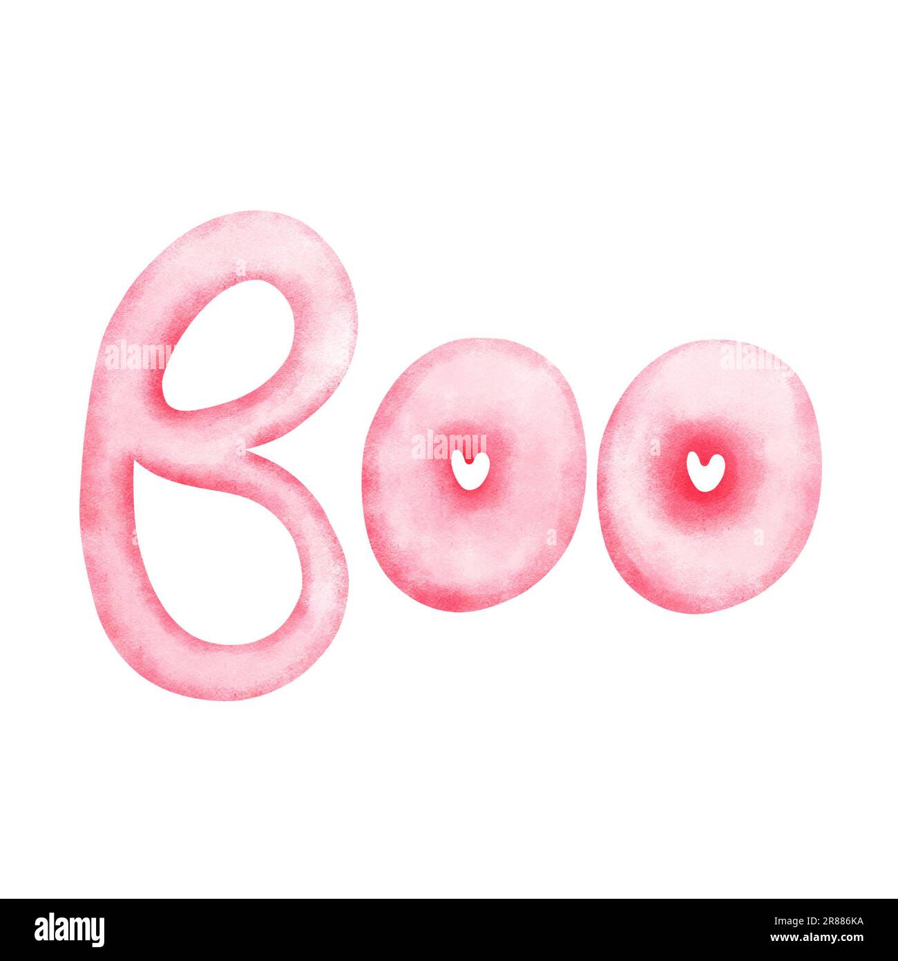 Illustrazione boo rosa ad acquerello isolata su sfondo bianco. Banner di Halloween, lettering, poster, design di crads. Foto Stock