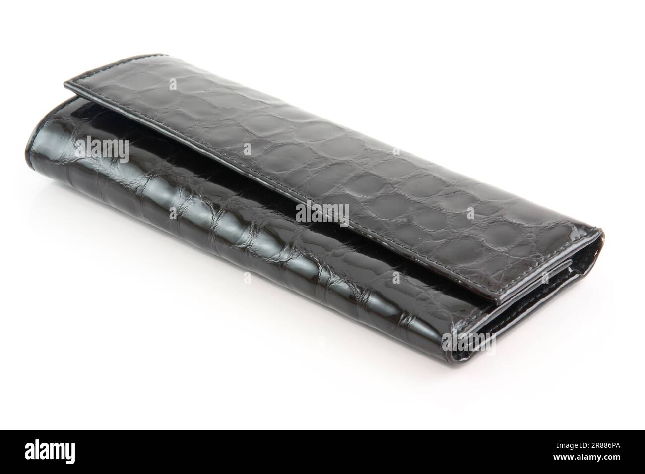 Borsetta in pelle nera per chiavi isolate su sfondo bianco Foto Stock