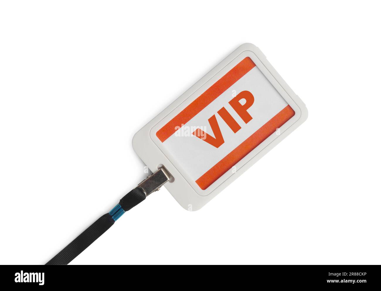 Badge VIP isolato su bianco, vista dall'alto Foto Stock