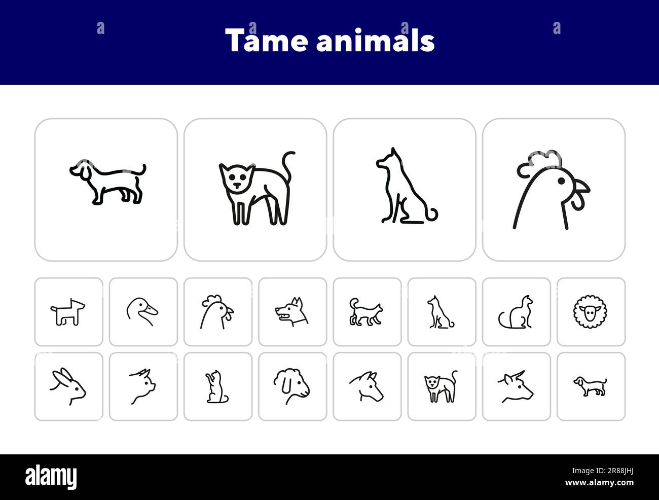 Set di icone della linea Tame Animals Illustrazione Vettoriale