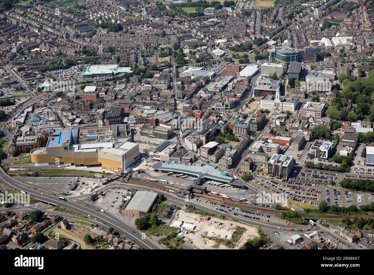 Vista aerea del centro di Barnsley, South Yorkshire Foto Stock