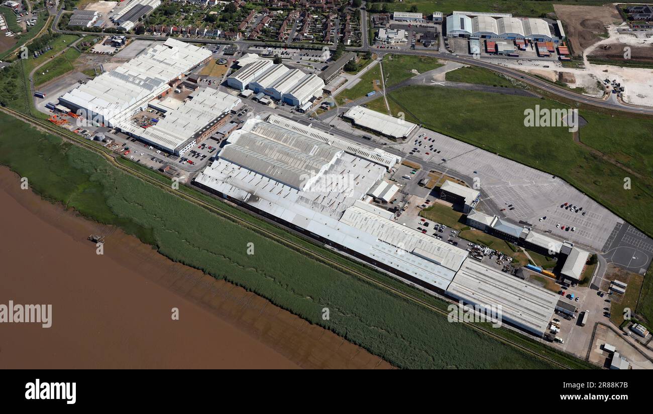 Vista aerea di BAE Systems Brough, parte dell'Humber Enterprise Park e del Brough Business Centre, Brough, East Yorkshire Foto Stock