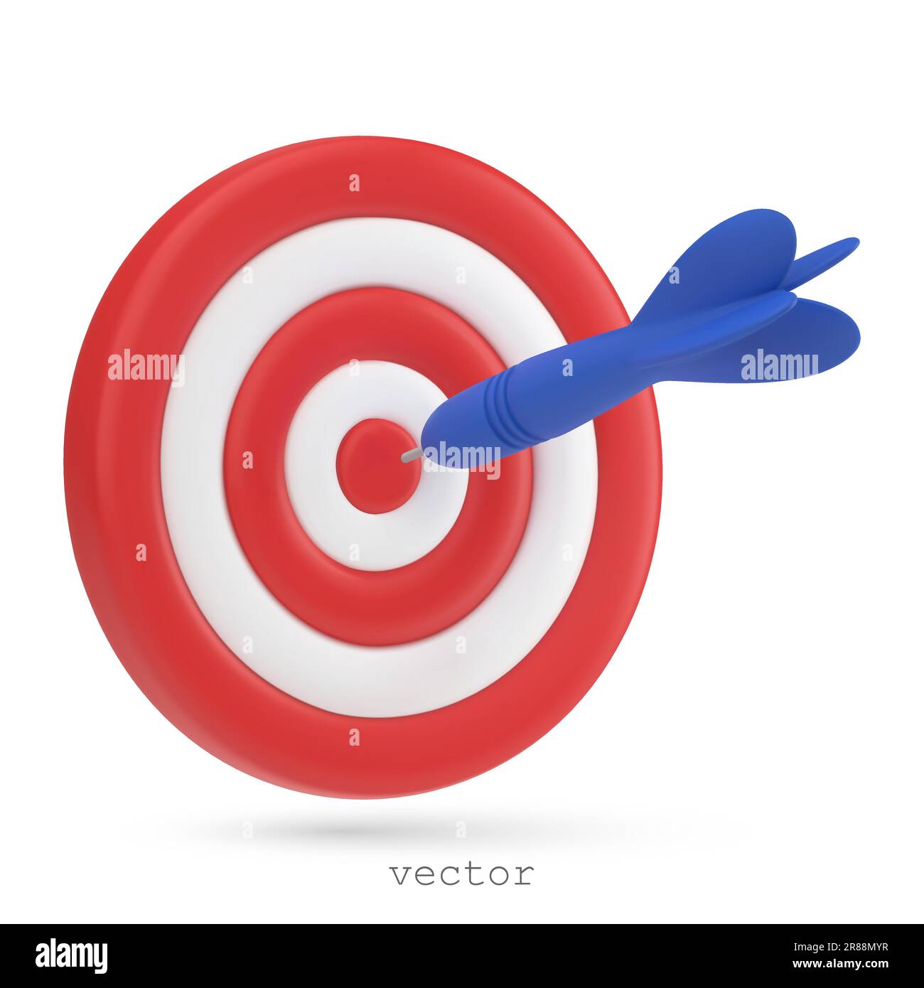 Bersaglio del vettore 3D con una freccia. Il concetto di business di raggiungere un obiettivo, il successo. La freccetta blu colpisce al centro del bersaglio. Icona vettoriale 3D realistica su un whit Illustrazione Vettoriale