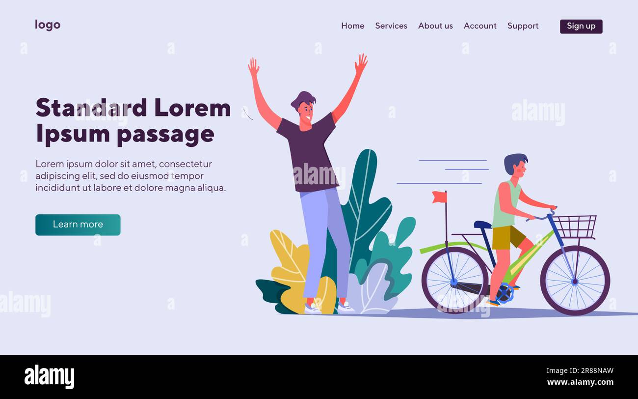 Papà che insegna figlio in bicicletta Illustrazione Vettoriale