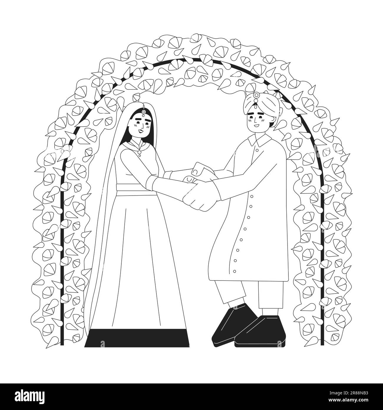 Illustrazione del punto vettoriale del concetto monocromatico del matrimonio indù Illustrazione Vettoriale