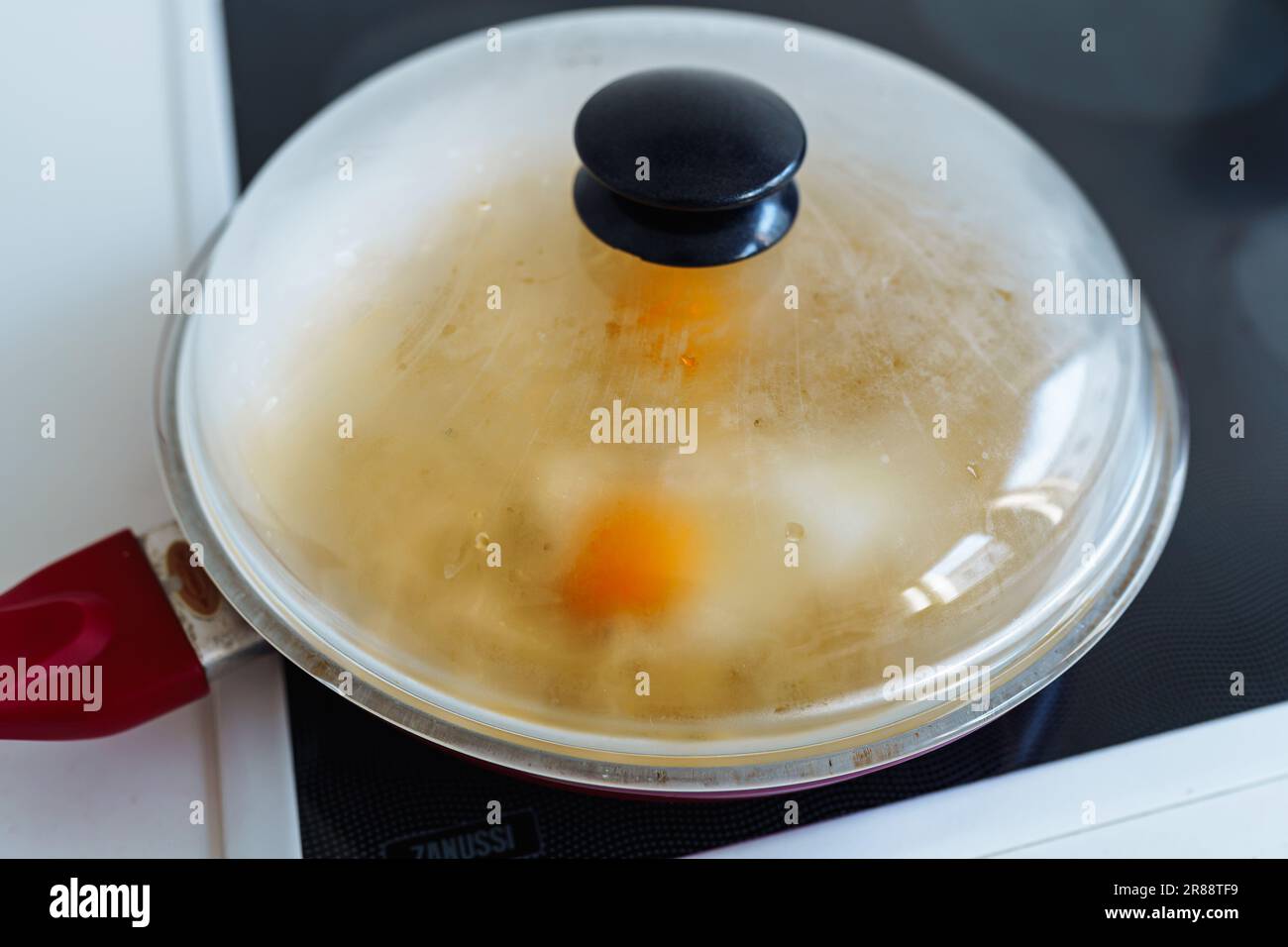 Tagliatelle fritte con uovo Foto Stock