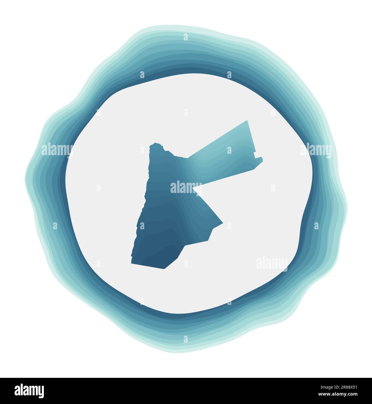 Logo Jordan. Distintivo del paese. Segno circolare a strati intorno alla forma del bordo Jordan. Illustrazione vettoriale trendy. Illustrazione Vettoriale