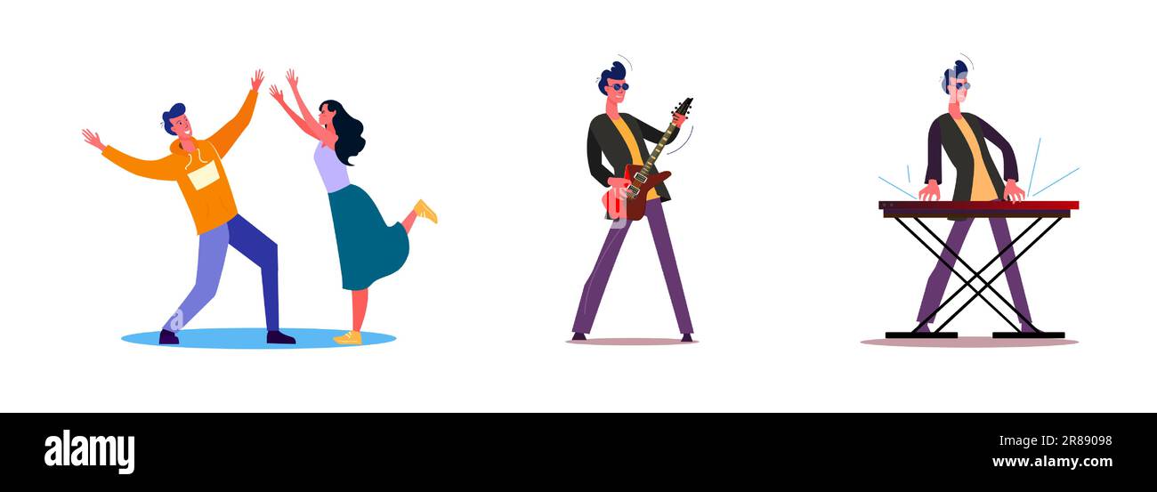 Set di musicisti che suonano strumenti musicali Illustrazione Vettoriale