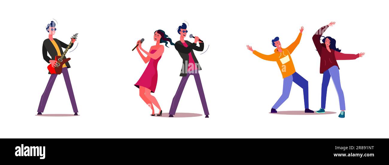 Set di band che offre spettacoli musicali per il pubblico Illustrazione Vettoriale