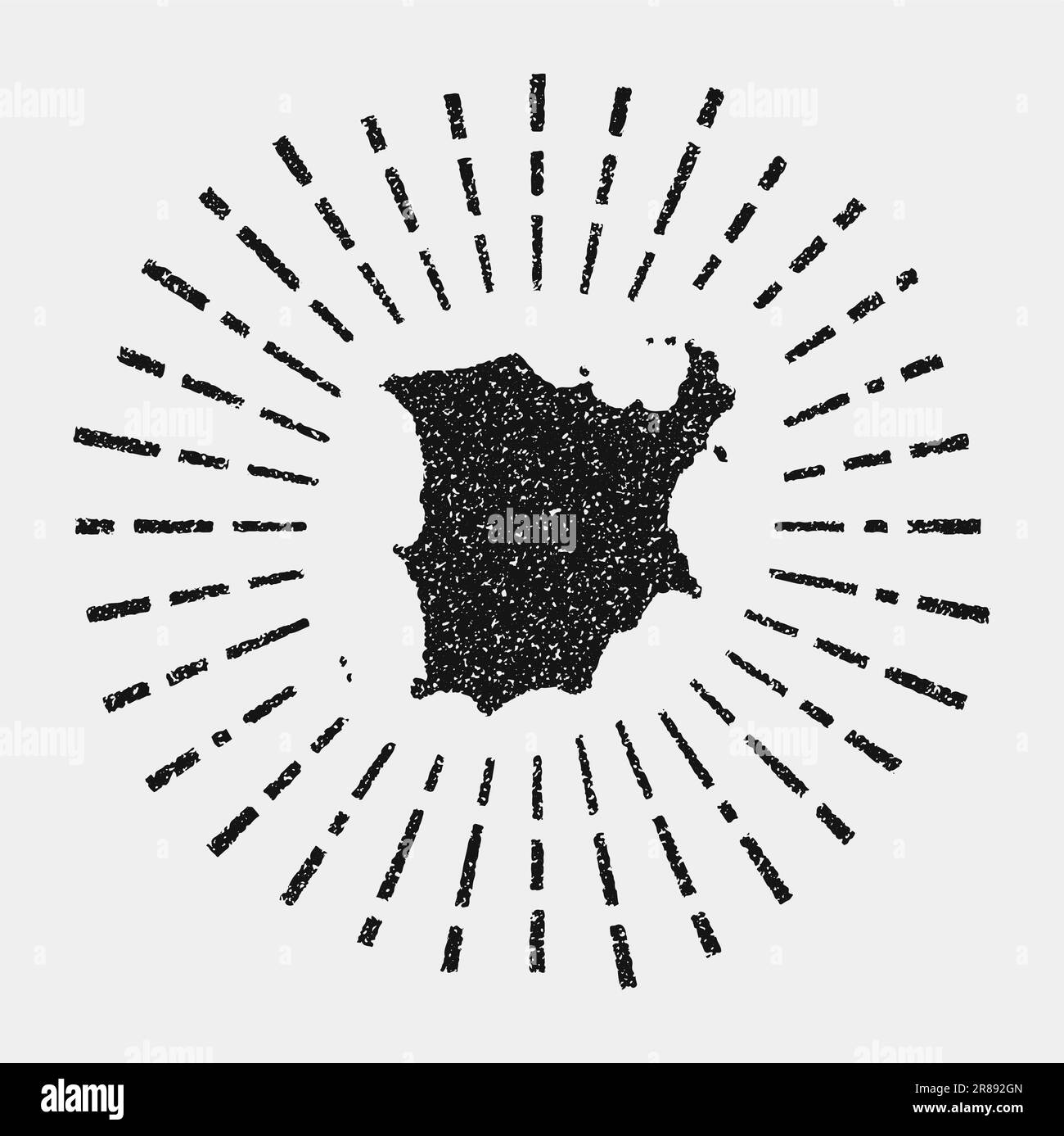 Mappa vintage di Ko Samui. Il sole grunge scoppiò intorno all'isola. Forma Ko Samui nera con raggi solari su sfondo bianco. Illustrazione vettoriale. Illustrazione Vettoriale