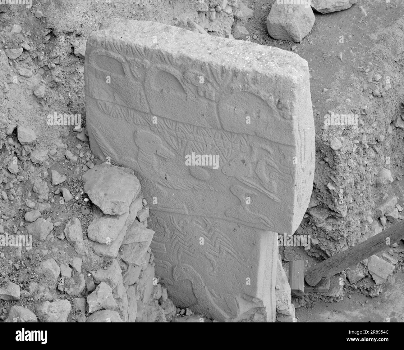 Göbekli Tepe è un sito archeologico, situato a circa 18 km a nord-est della città di Şanlıurfa, nell'attuale Turchia. Un complesso di edifici in pietra Foto Stock