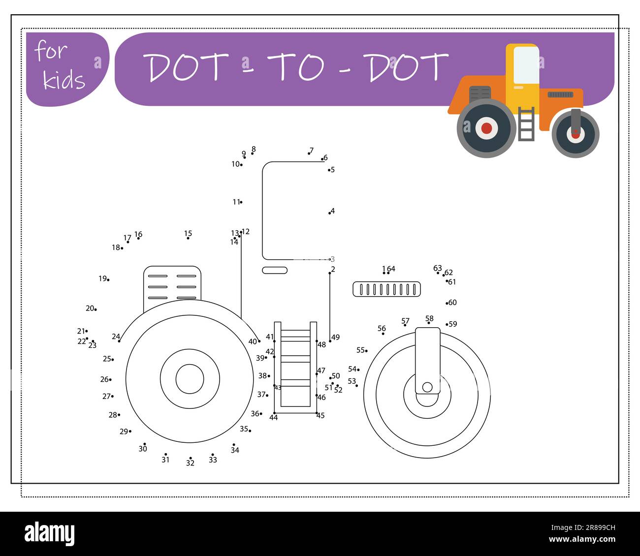 Un gioco con numeri, un gioco educativo da punto a punto per bambini, auto da cartone animato. Illustrazione vettoriale Illustrazione Vettoriale