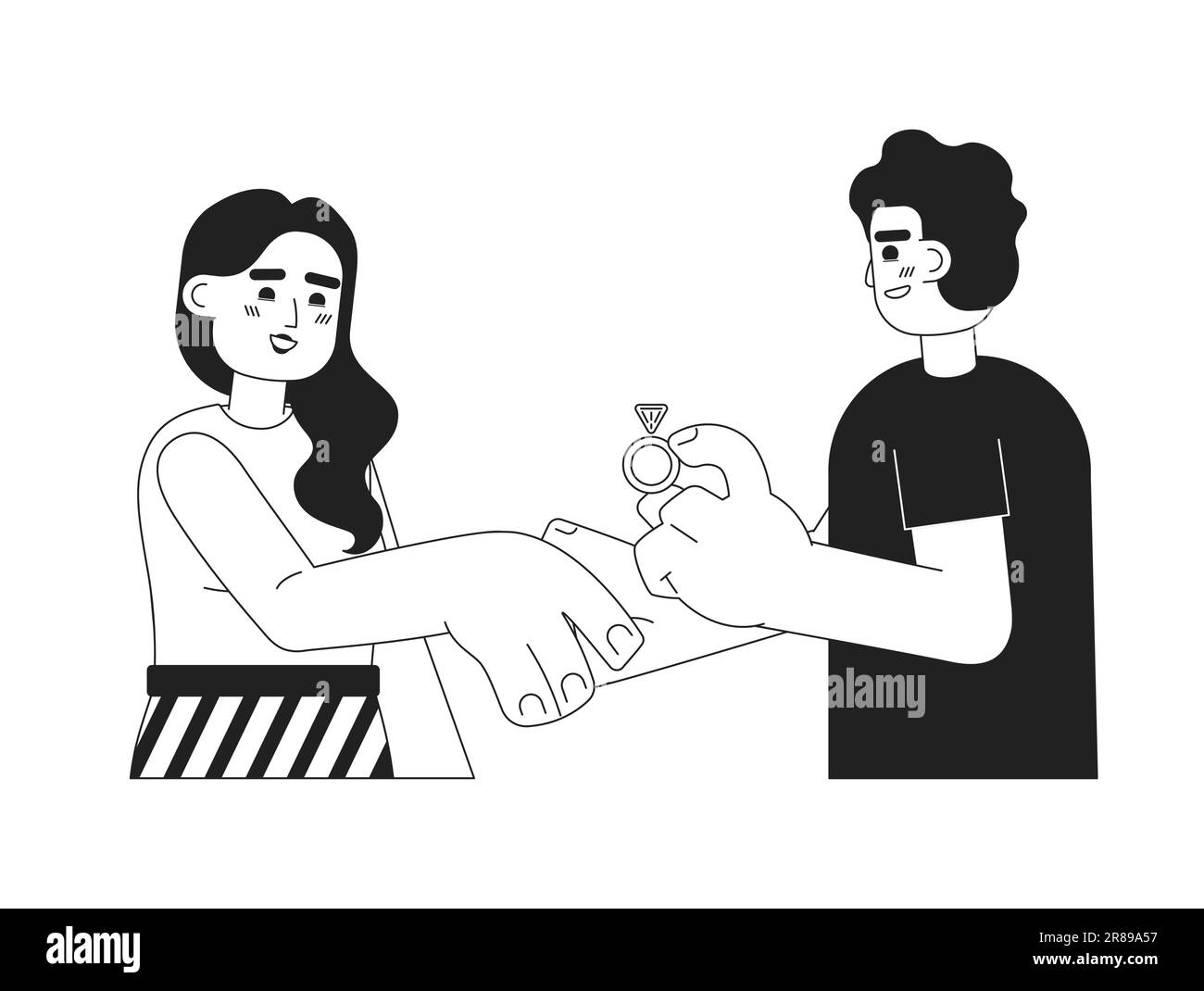 Romantica proposta di matrimonio monocromatico concetto vettore spot illustrazione Illustrazione Vettoriale